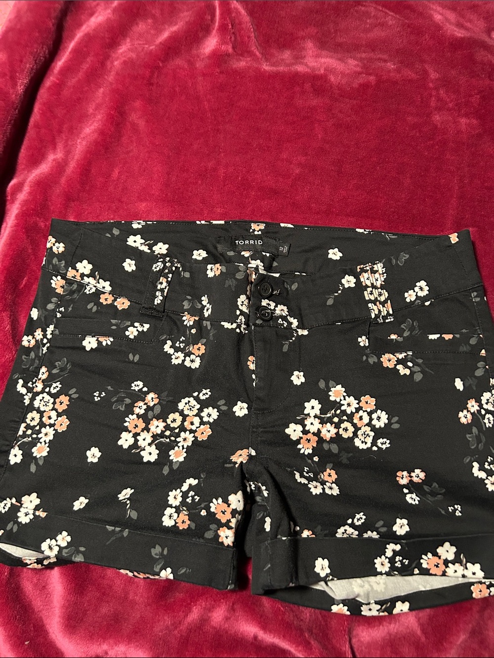 torrid Black Floral High-Rise Denim Shorts